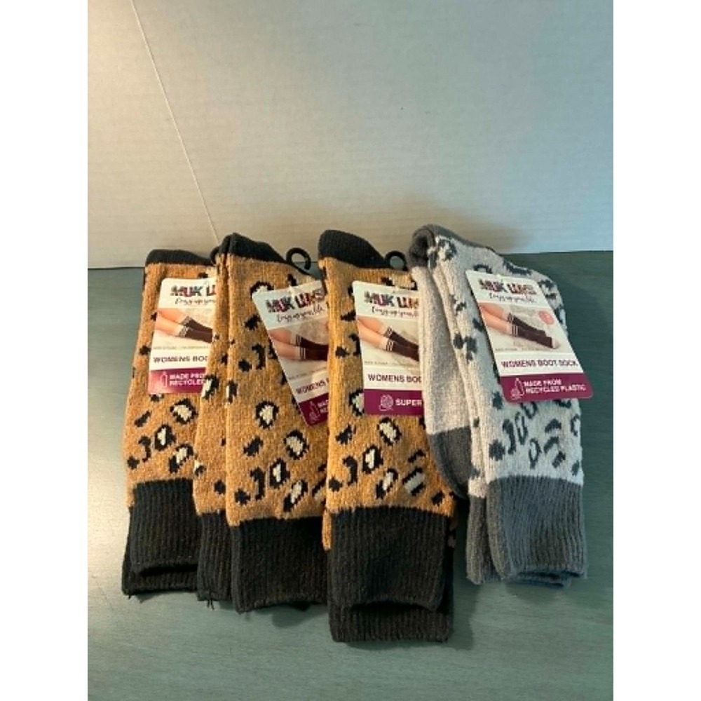 Muk Luksโ Womens Boot Socks Leopard Print Super Soft Winter Crew Socks 4 Pair